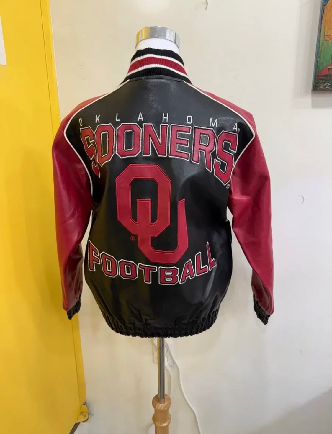90s QJ Oklahoma Sooners 풋볼 레더 바시티 자켓 상품이미지5