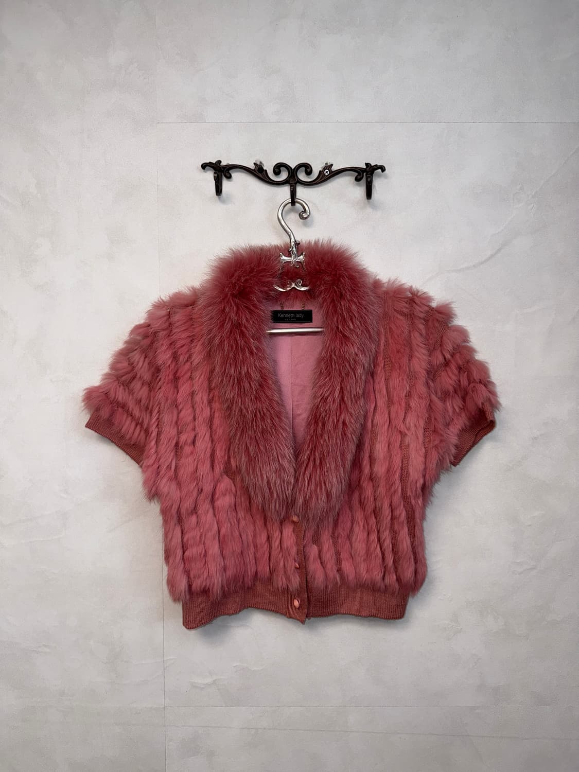 Baby pink fox&rabbit fur crop half 가디건 상품이미지1