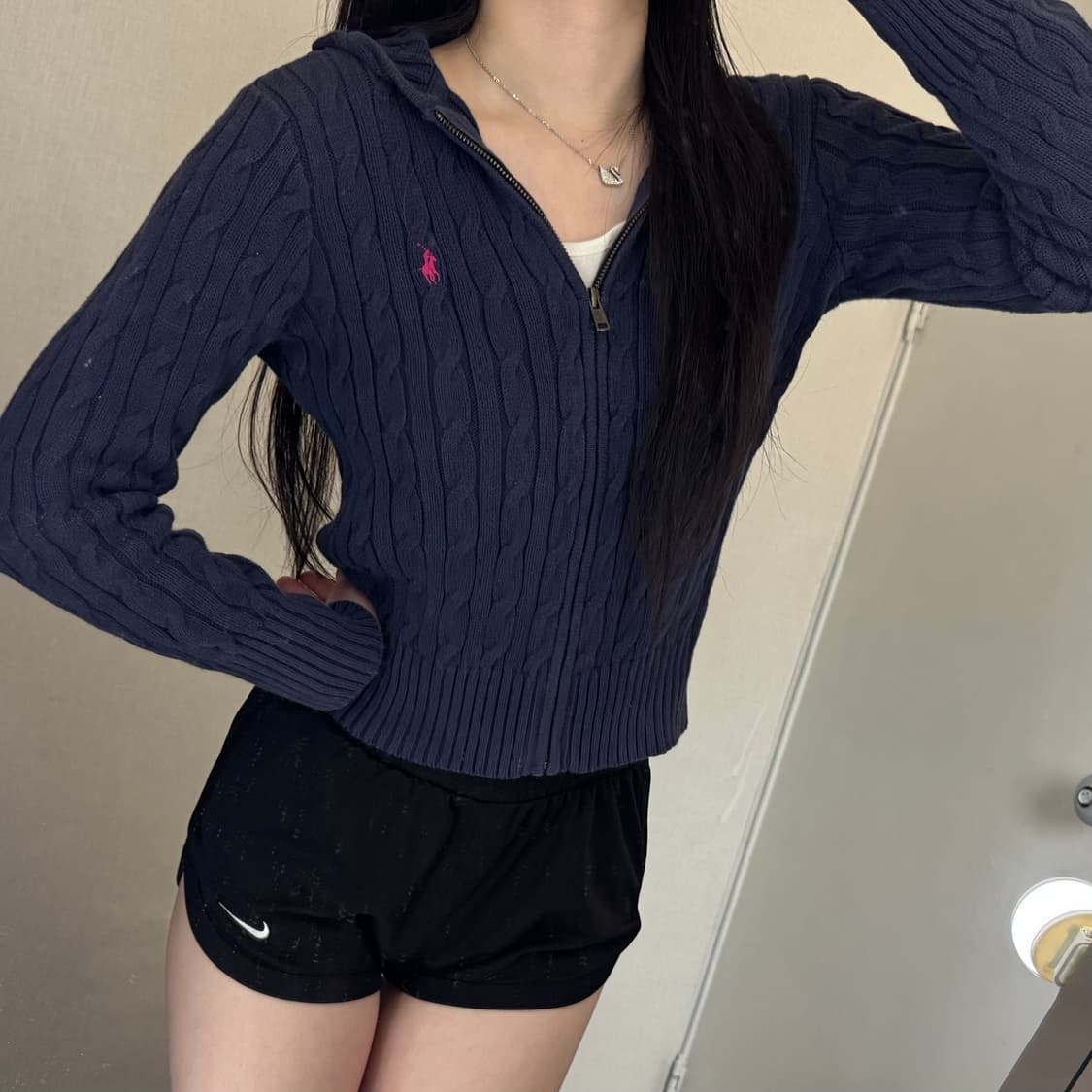 정품 폴로 케이블 니트 네이비 후드집업  상품이미지1