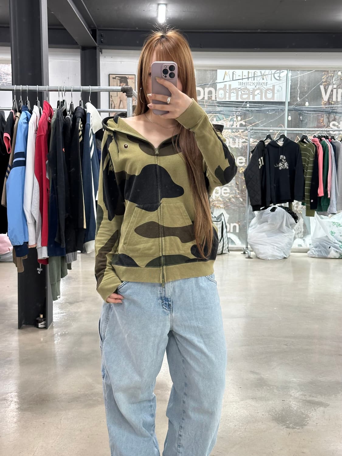 베이프 1st 자이언트카모 투웨이 후드집업 녹계 상품이미지2