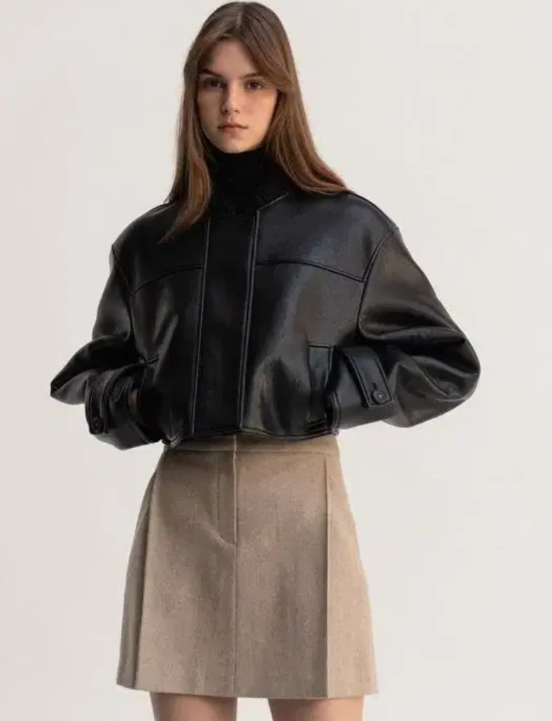 르 Le 플라켓 시어링 크롭 자켓 블랙 레더 자켓 상품이미지3