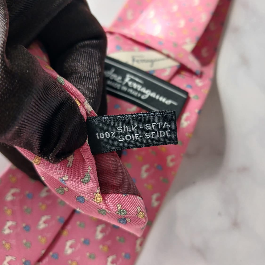 살바토레 페라가모 토끼와 거북이 모티브 넥타이 8.5cm B등급 E955 상품이미지7