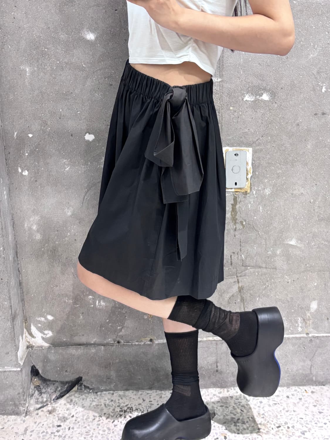 MSGM 블랙 코튼 밴딩 미니 스커트 상품이미지2