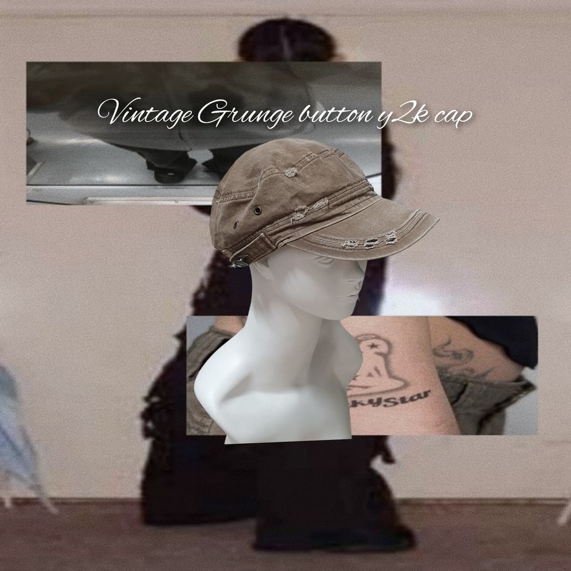 Vintage Grunge button y2k cap 상품이미지1