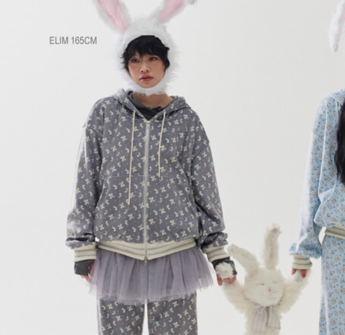 민지에나 RABBIT fluffy hoodie grey 상품이미지2