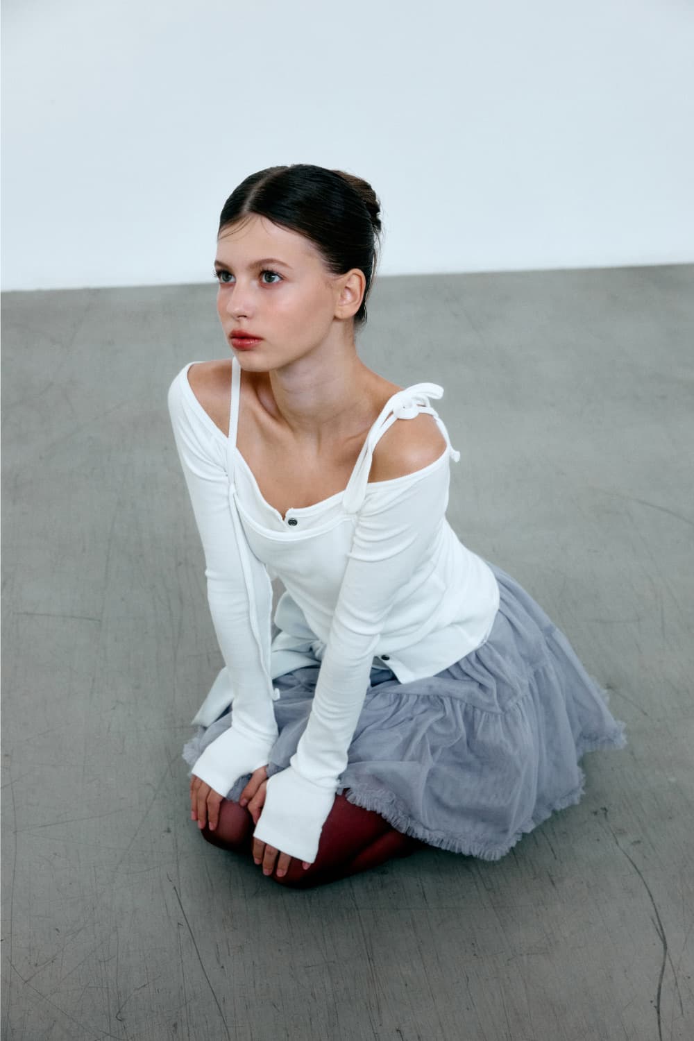 [새상품] 더오유 쉬폰 실키 타이 스커트 그레이 상품이미지7