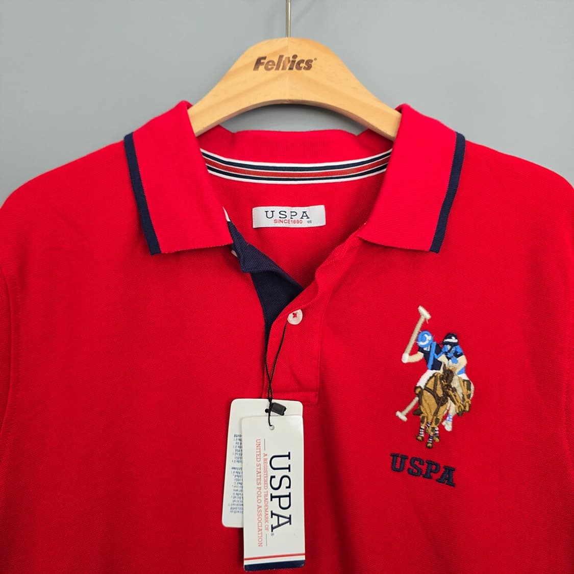 새제품) 유에스폴로 USPA 로고 자수 카라 반팔티 레드 105 상품이미지2