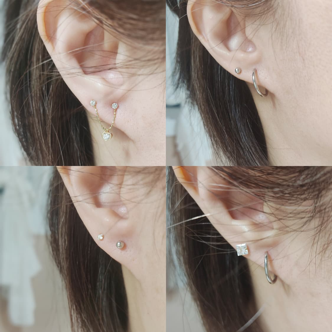 14K 금귀걸이 일괄, 한짝씩, 체인 연결 귀걸이, 피어싱 상품이미지7