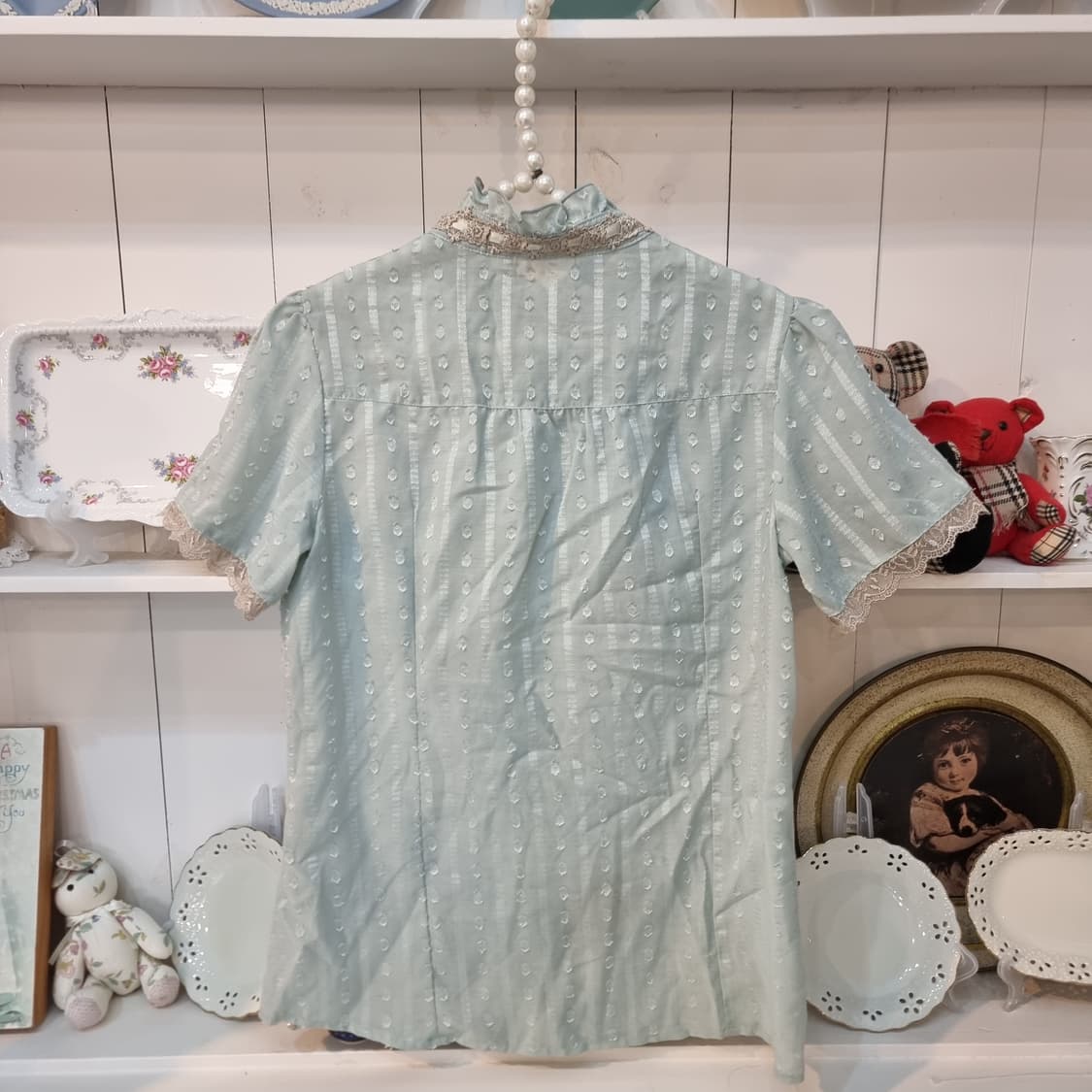 axes femme 악세스팜므 페일민트 도비 레이스 블라우스 상품이미지6