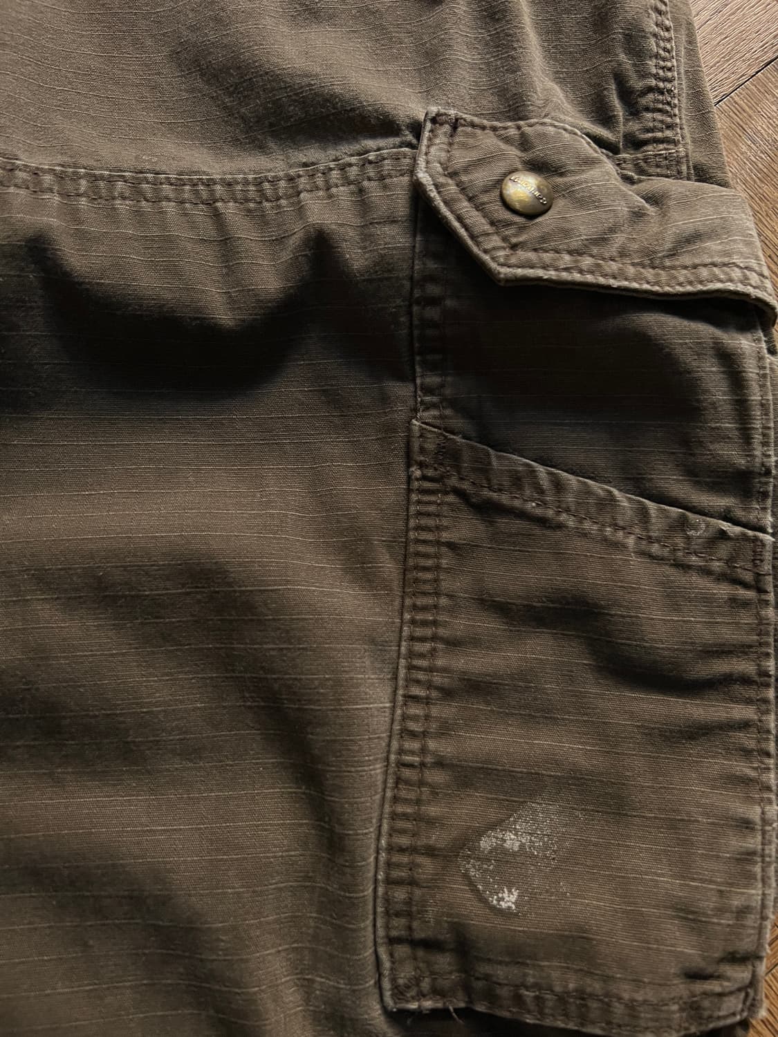 [32]칼하트 USA 더티워싱 다크커피 립스탑 더블니 워크 카고 팬츠 상품이미지4