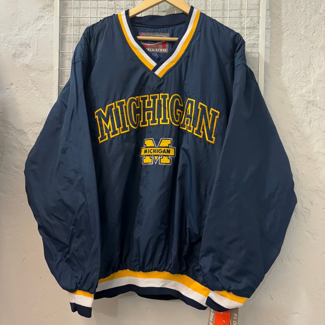90s USA 월드센스 올드스쿨 미시간 네이비 웜업 XL 상품이미지1