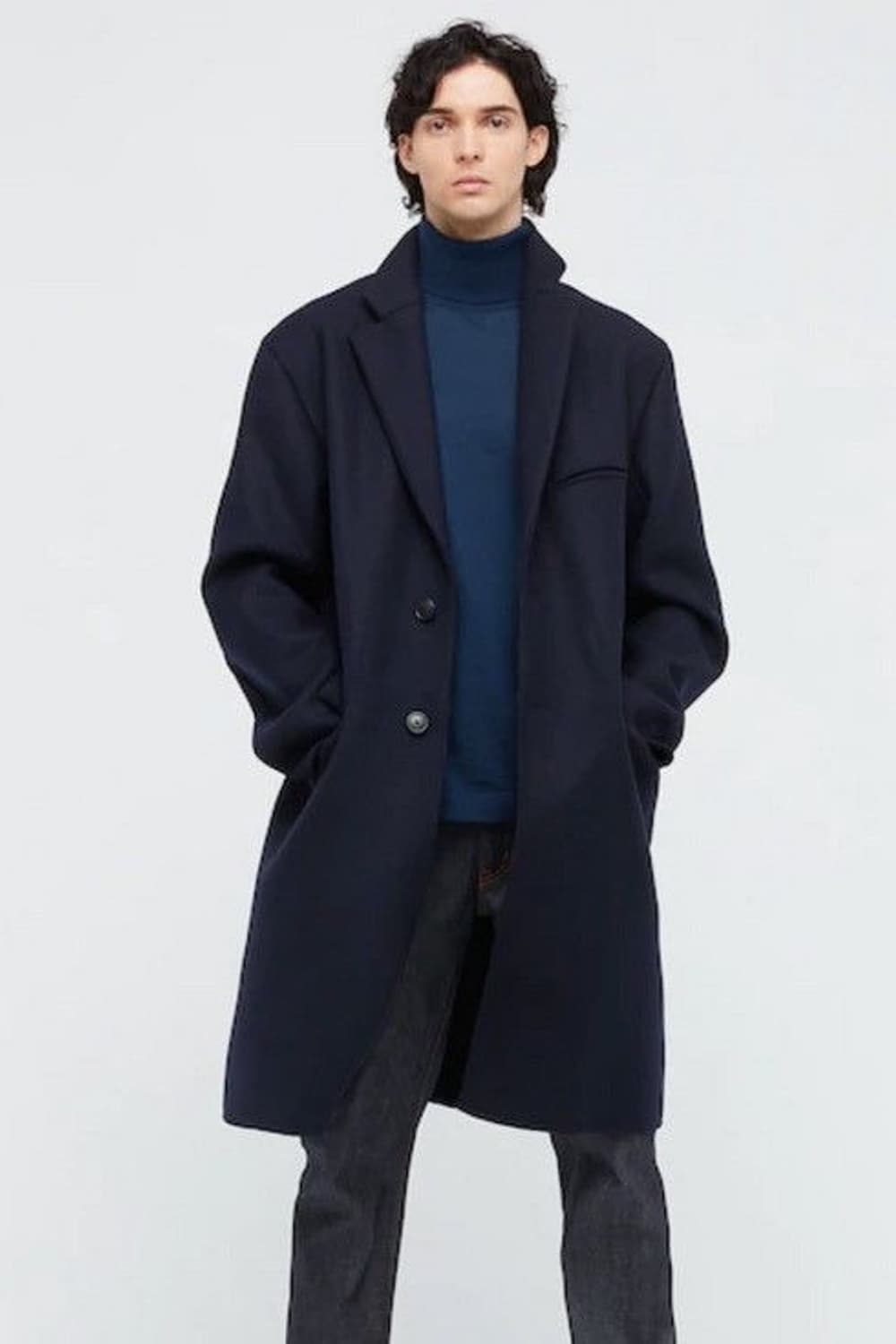 L)유니클로 +j 울 블렌드 체스터필드 코트 블랙 상품이미지3