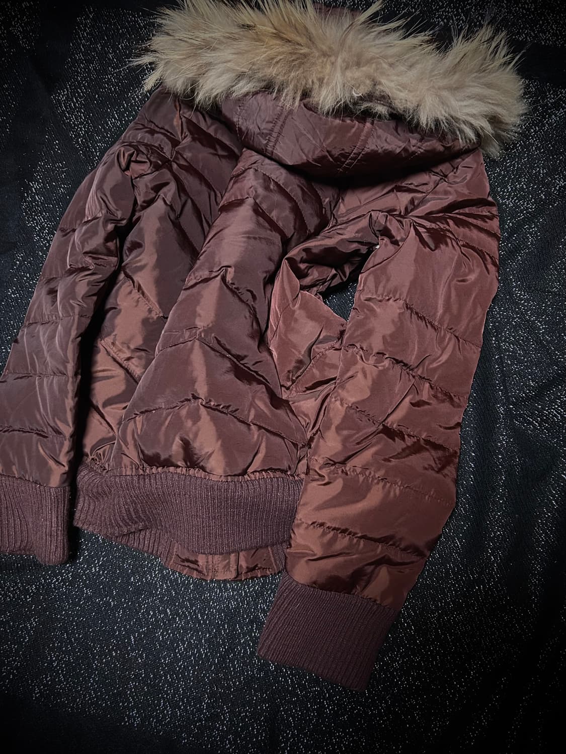 2000s JPN 락시크 버건디 퍼 패딩 상품이미지3