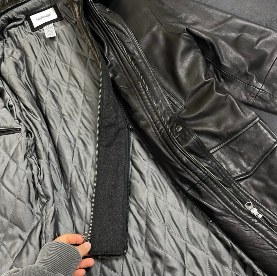 조셉앤페이스 Joseph & Feiss 블랙 천연가죽 퍼카라 하프코트 M 상품이미지7