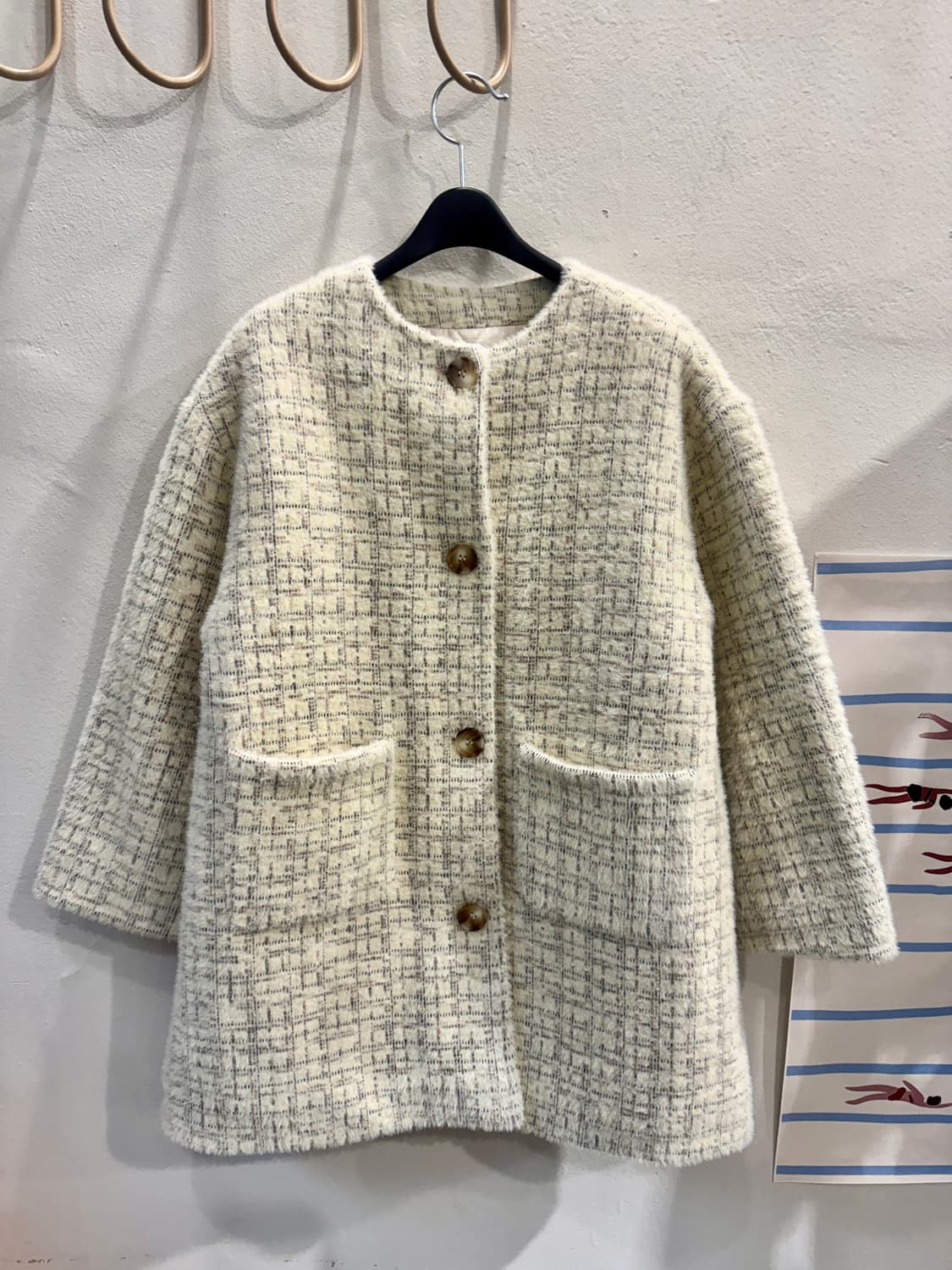 누비안감 포인트 8부소매 니트자켓 상품이미지1