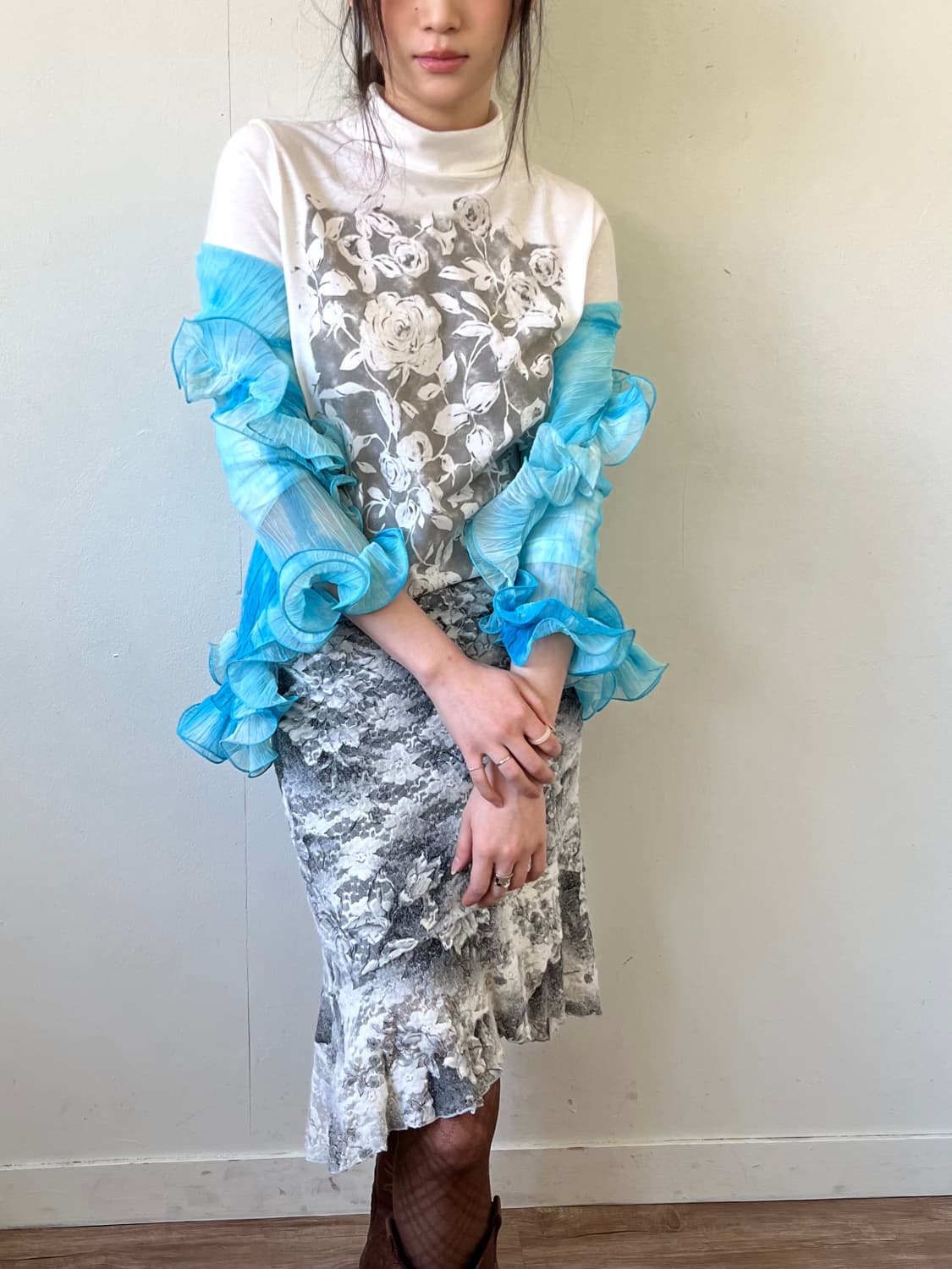 Japan vtg 러플 블라우스 가디건 상품이미지4