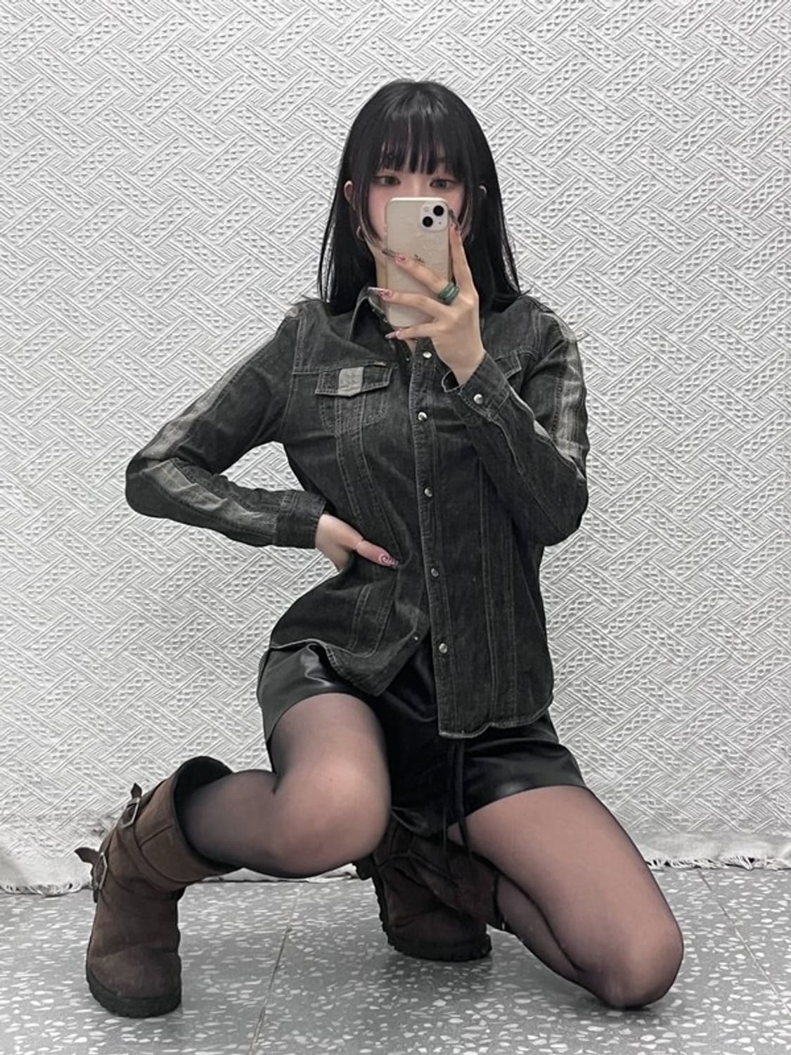 리 빈티지 에스닉 레트로 00s 흑청 워크 데님셔츠 95 C11992 상품이미지1