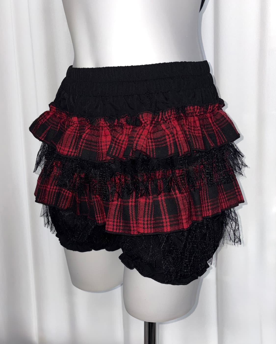 [red roxy] 레드펑크 체크 레이스 프릴 케이크 갸루 나나 스커트 상품이미지4