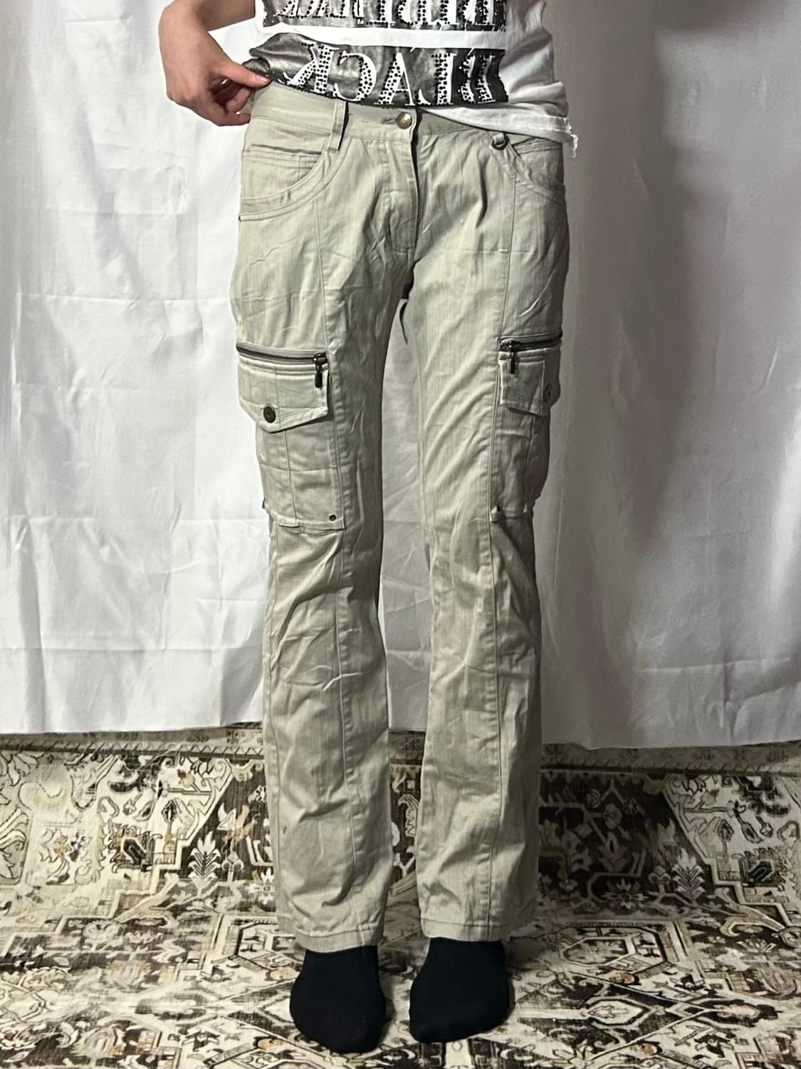 y2k beige grey cargo zipper pants 상품이미지1