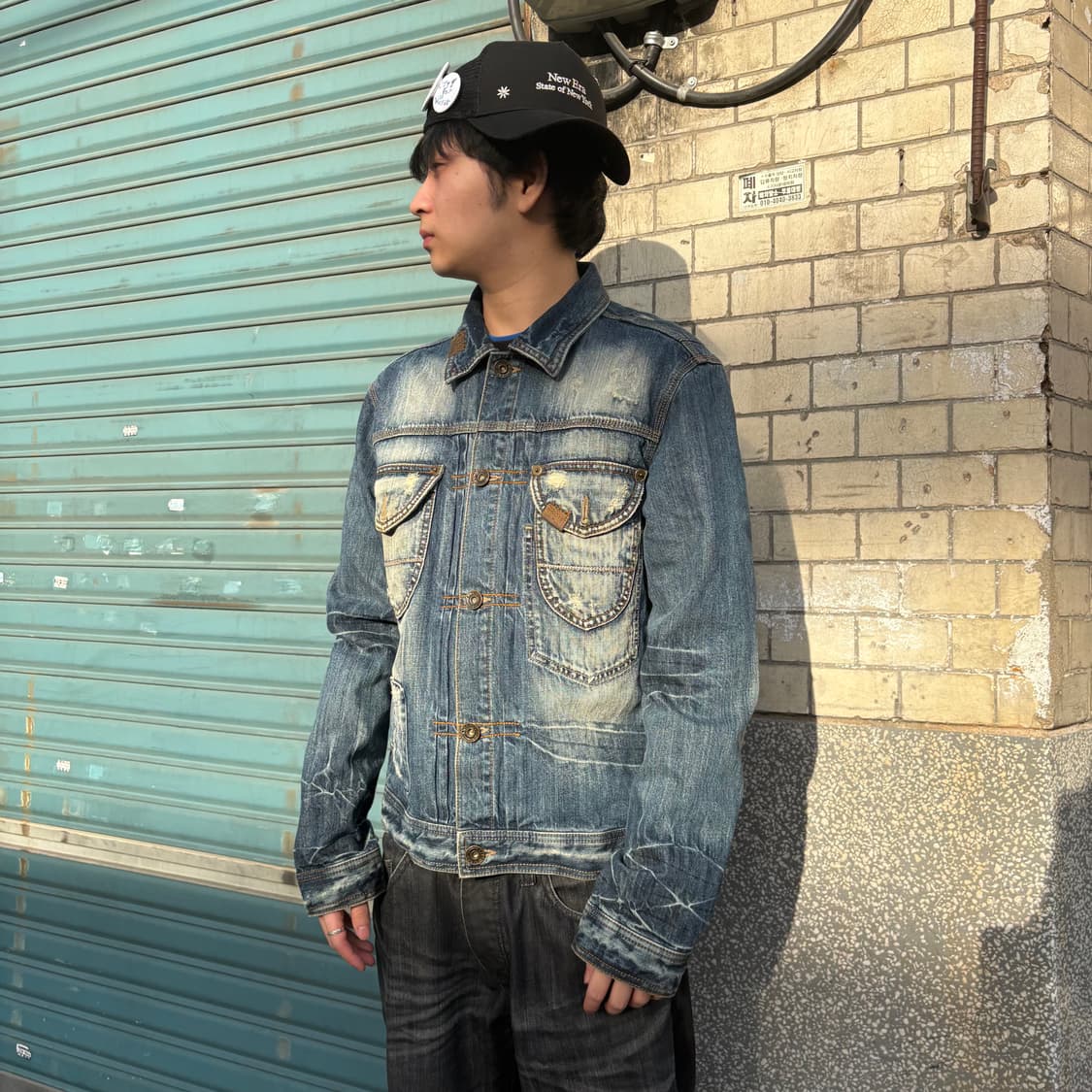 빈티지 워싱 & 디스트레스 데님 자켓 상품이미지1