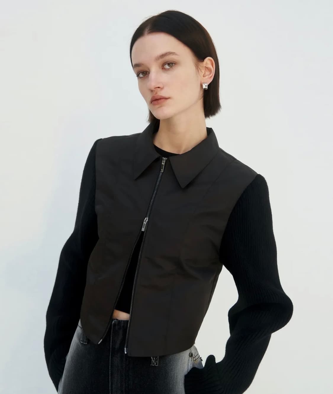 트리밍버드 Knit Sleeve Cropped Jacket [ Deep  상품이미지1