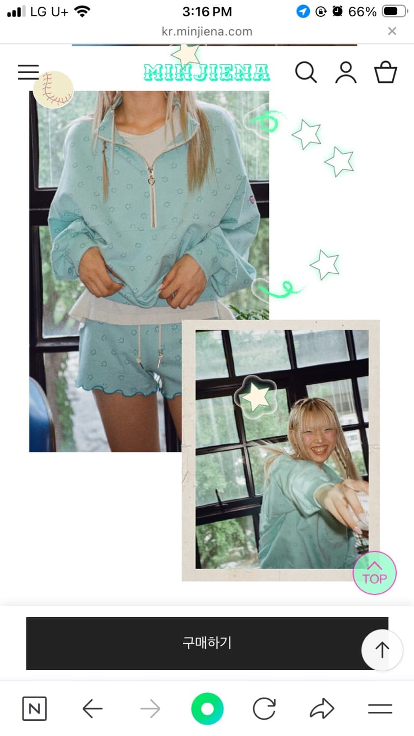 민지에나 스마일 민트 반바지 여름용 스웻 쇼츠 셋업 하의  상품이미지4