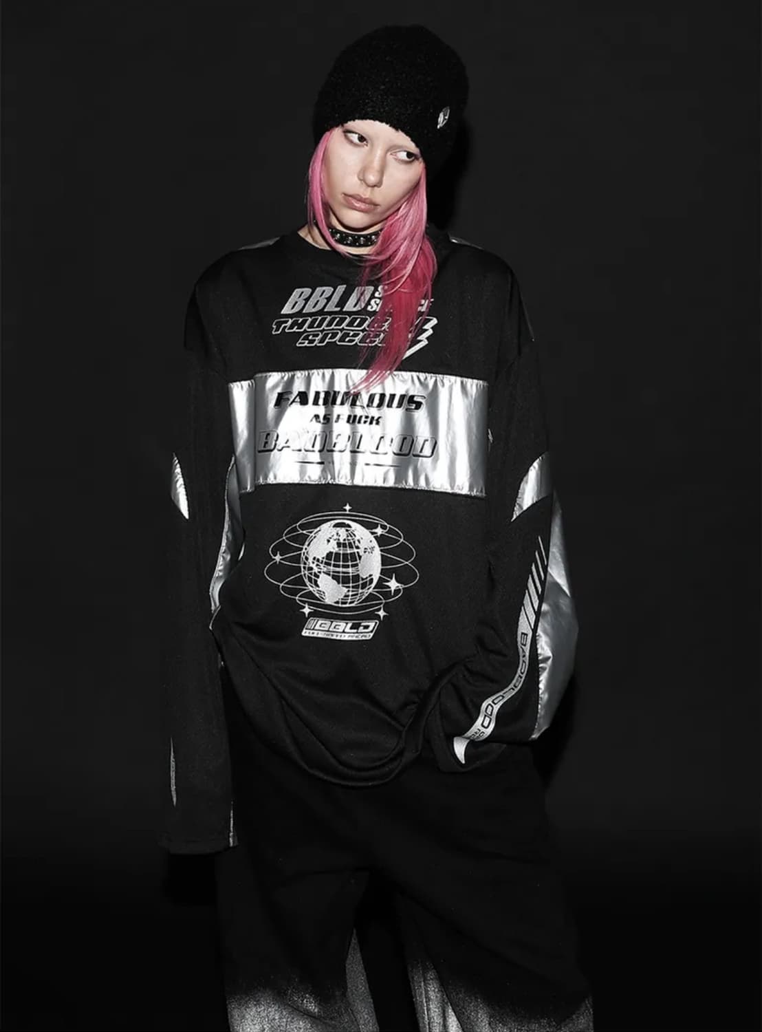 배드블러드 패뷸러스 스포츠 긴팔 티셔츠 라지핏 실버/블랙 L 상품이미지1