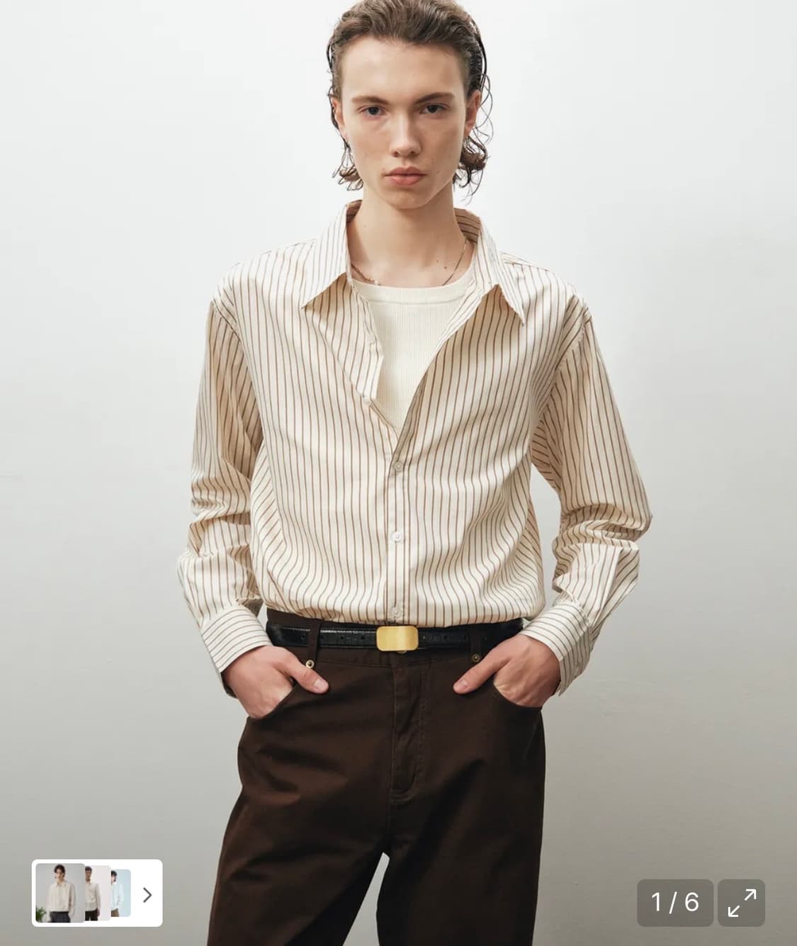 노이어 자카드 스트라이프 셔츠 아이보리 상품이미지1