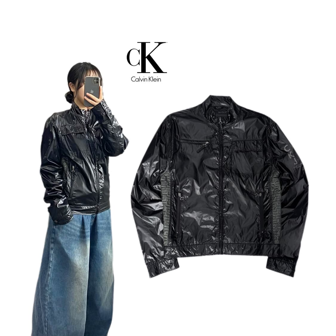캘빈클라인 유광 바이커 경량 바람막이 자켓 상품이미지1