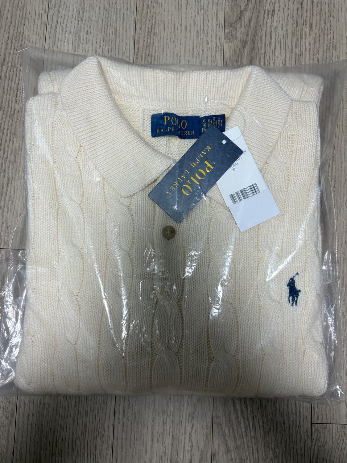 폴로/ 케이블 니트 반팔 크림/ XL 상품이미지1