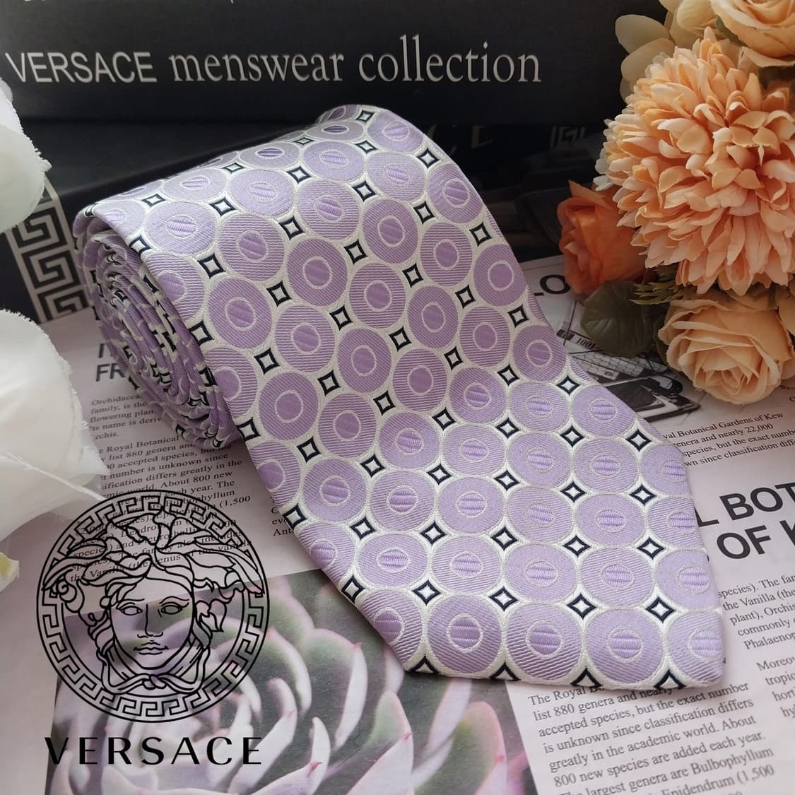 베르사체 실크 연보라 자카드 넥타이 9.1cm A+등급 K1827
 상품이미지2