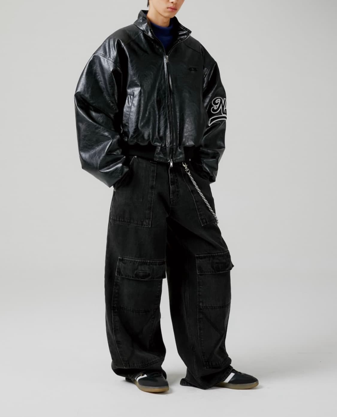 ESC studio 'Notold" 레더 블루종 블랙 상품이미지7