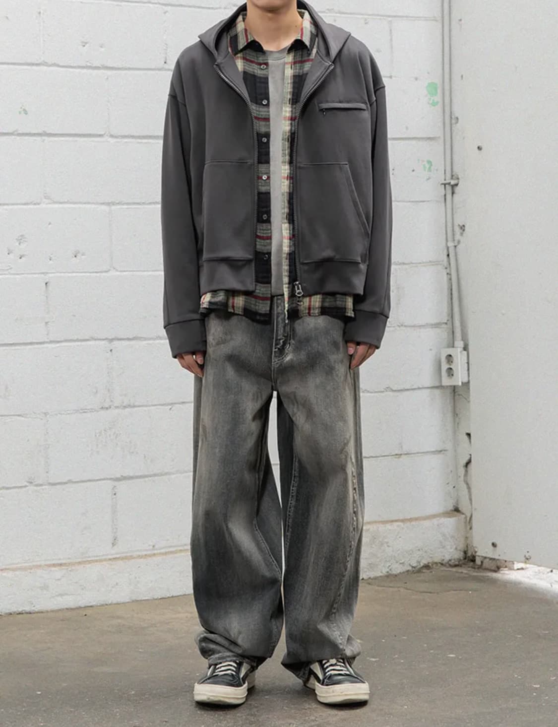 [3사이즈] 비긴202 오버사이즈 후디 집업 차콜 상품이미지1