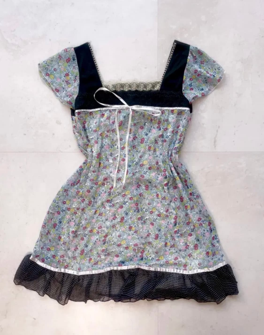 일본빈티지 플로럴 도트 페어리 모리 원피스 상품이미지1