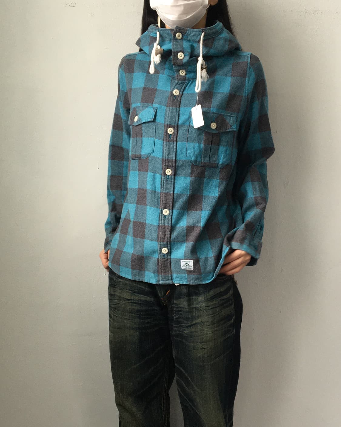 Check pattern hood high neck shirt 상품이미지5