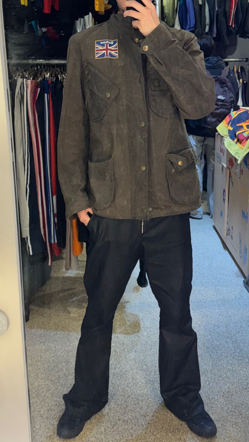 바버 유니온잭 왁스 자켓 브라운 상품이미지1