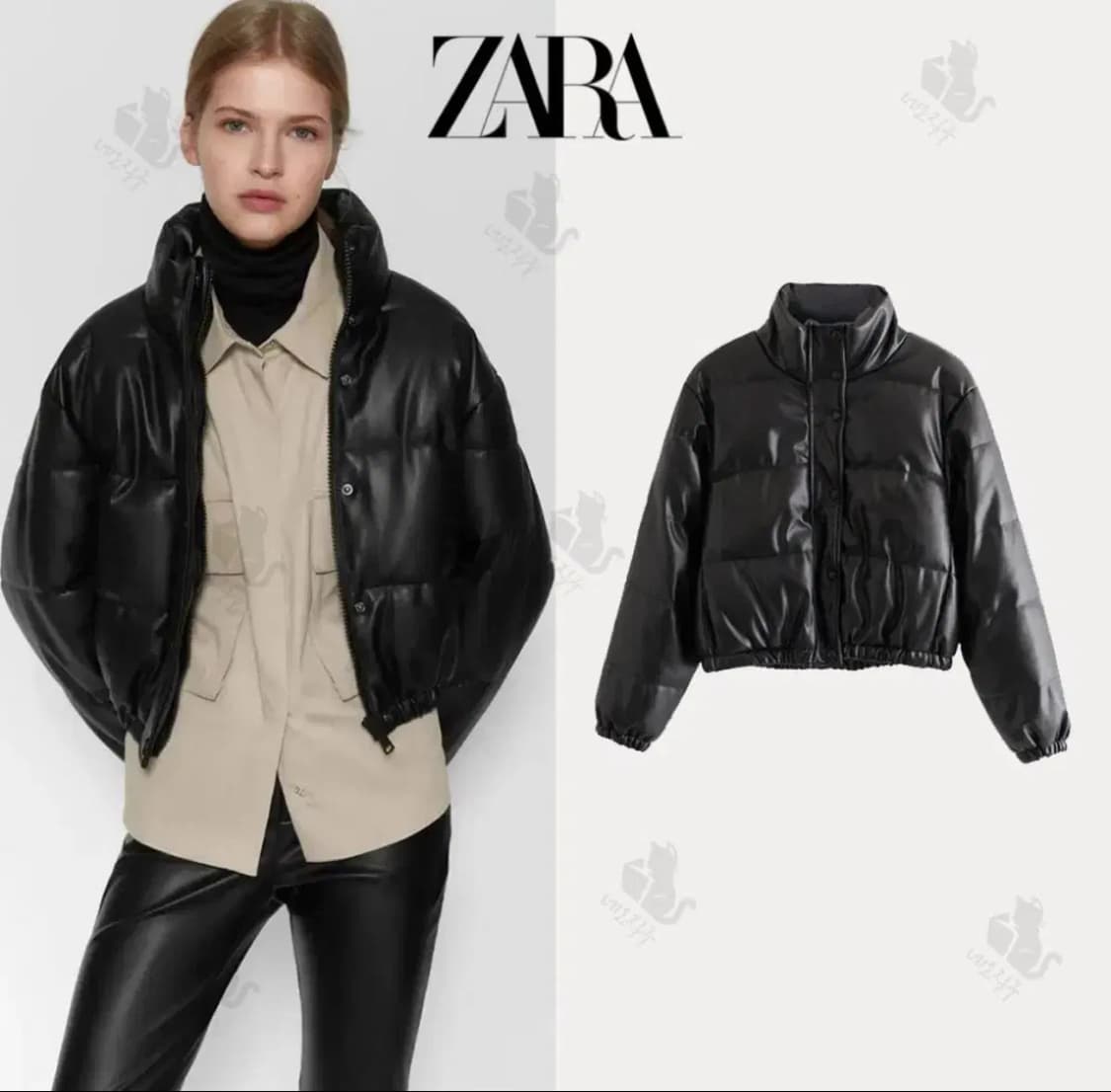 자라 블랙 레더 크롭 패딩 점퍼 s 상품이미지1