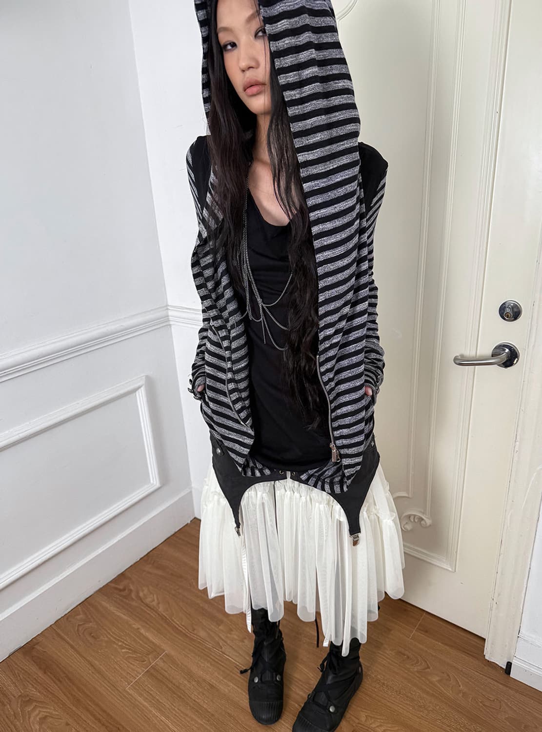 Stripe Hooded Multi-Wear Top 상품이미지1