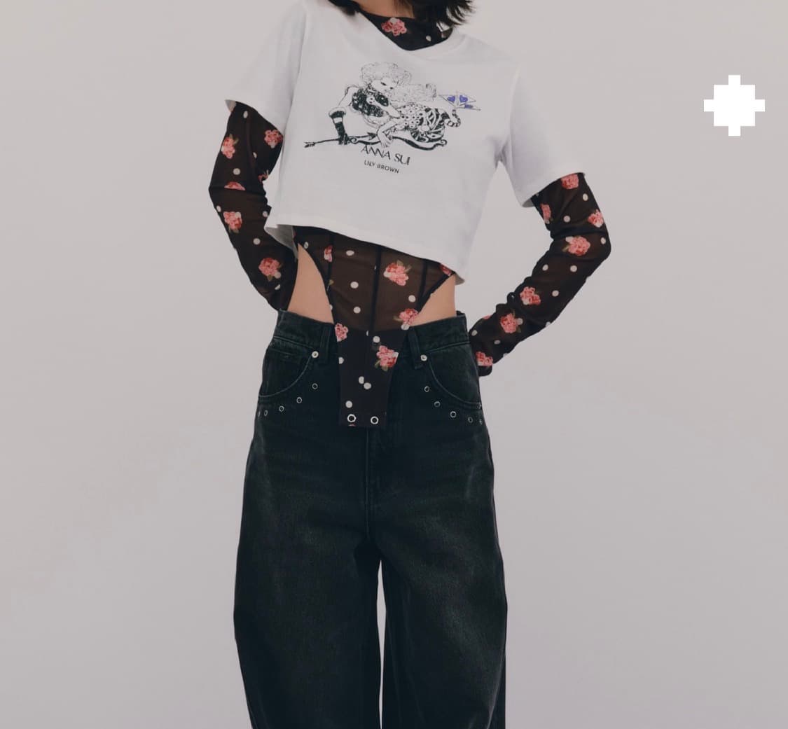 ANNA SUI × LILY BROWN 플라워 도트 쉬어 바디수트 상품이미지3