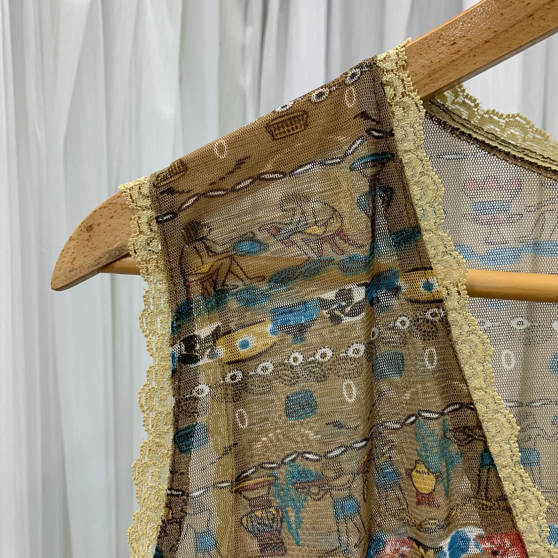 일본 빈티지 Cozy chic 에스닉 패턴 오픈 블라우스 나시 1550 상품이미지2