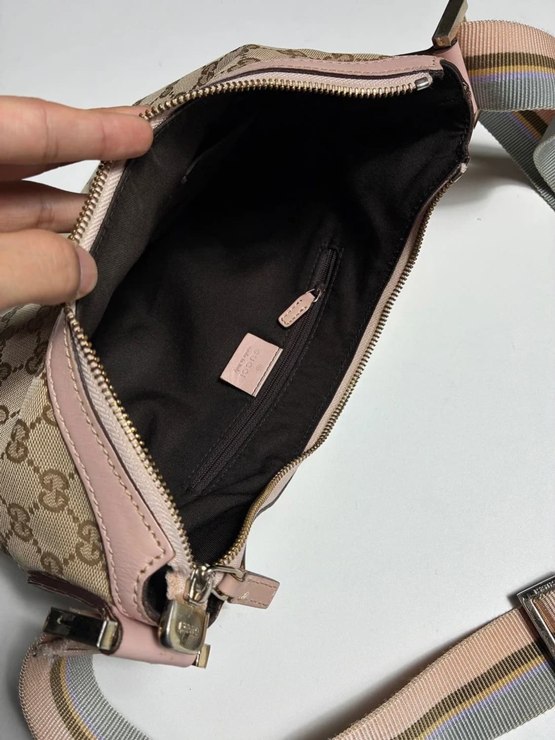구찌 GUCCI 핑크 트리밍 캔버스 호보백 PR2302 상품이미지10