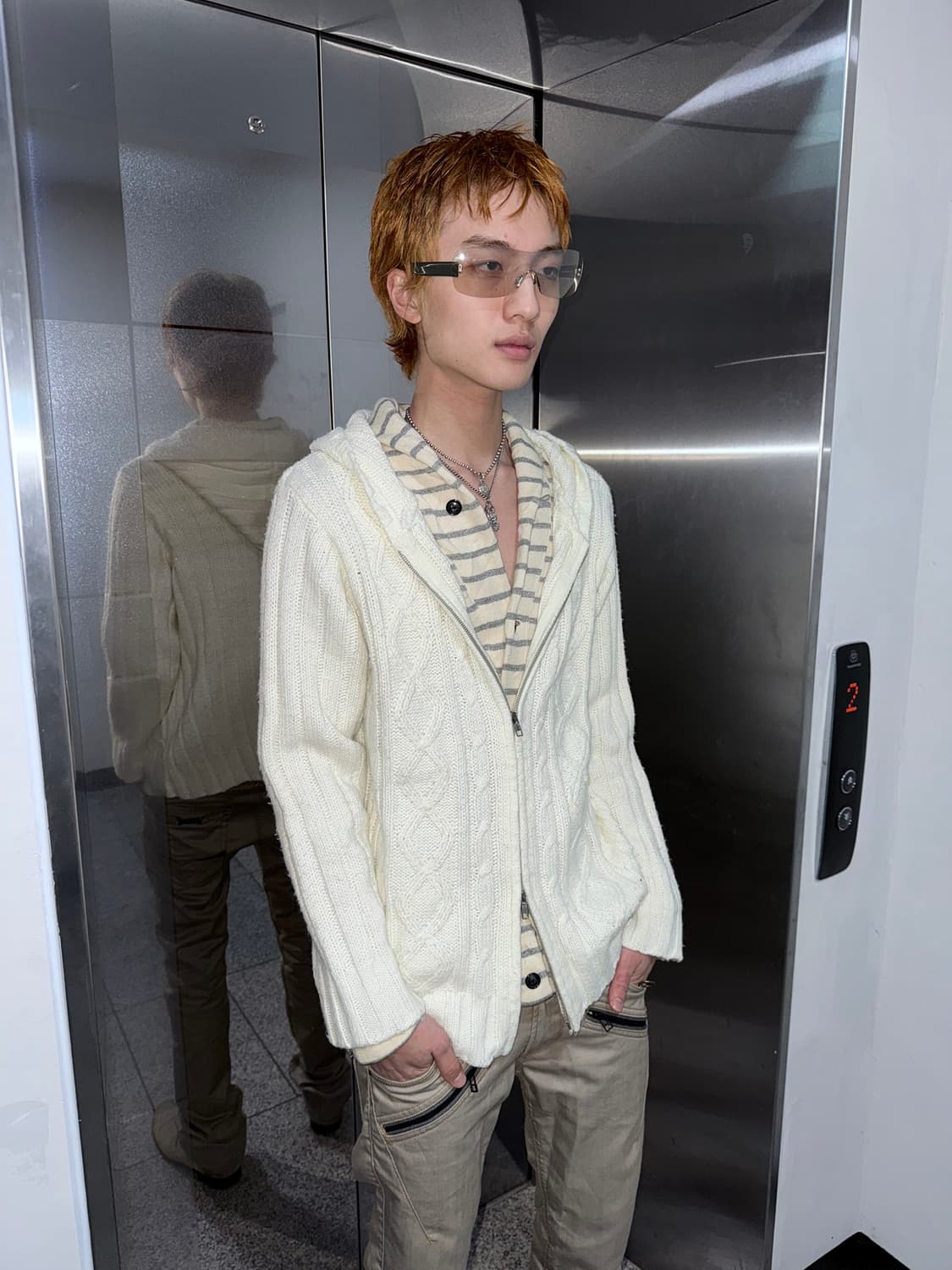 glitter cable knit hood zipup 상품이미지1