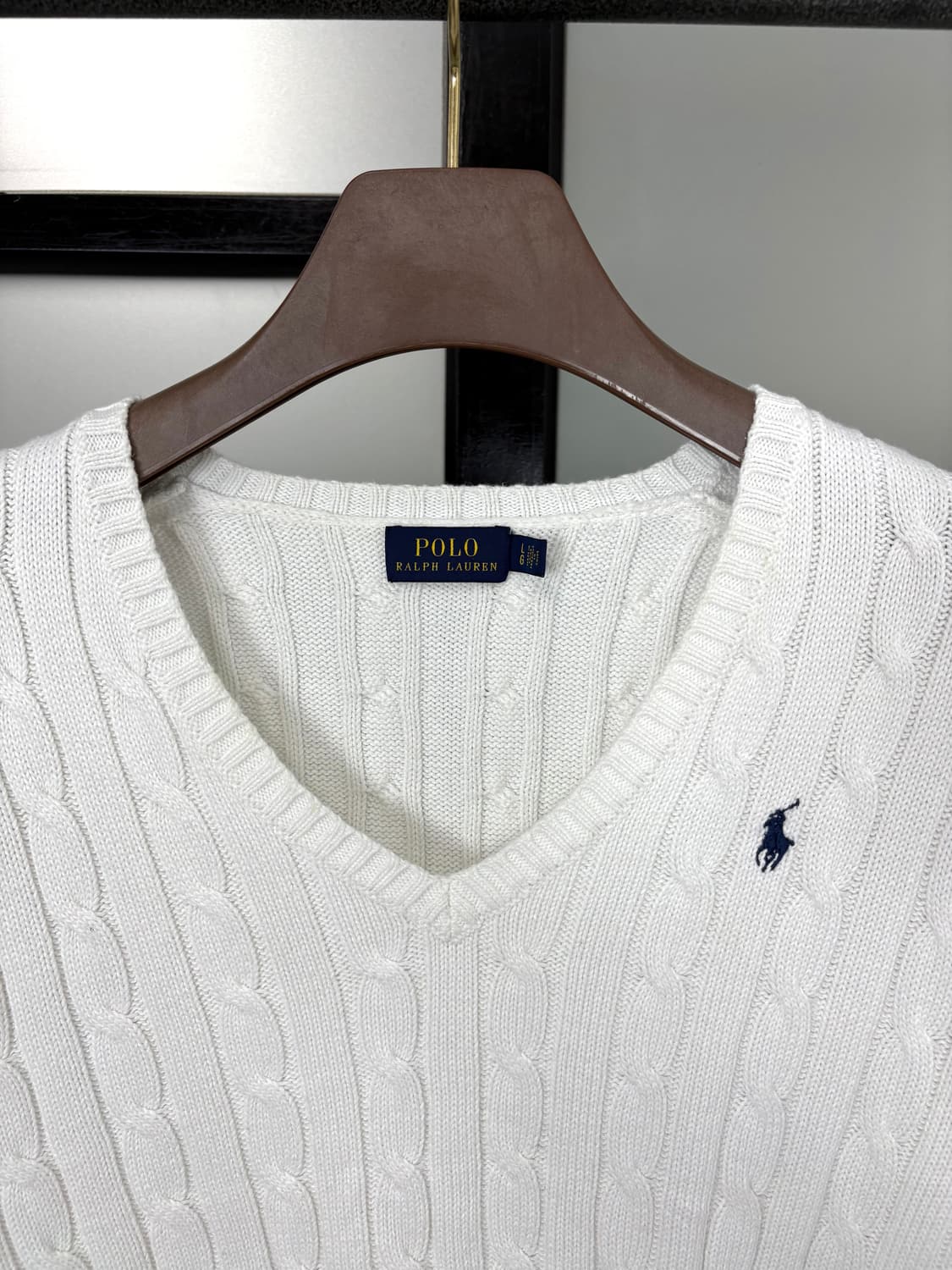 [2XL]POLO 폴로 화이트 브이넥 꽈배기 니트 상품이미지4