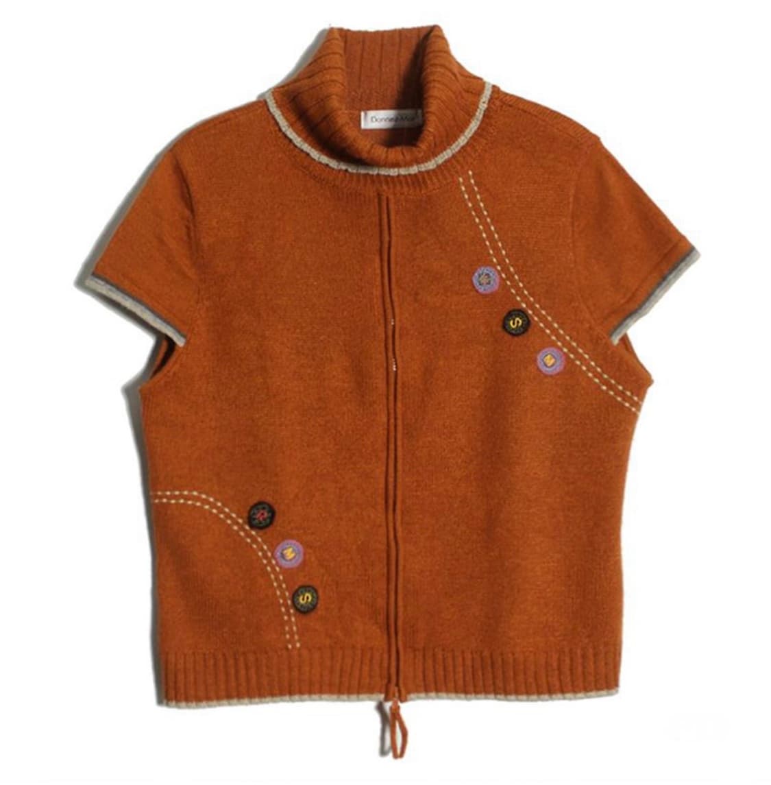 Donnez moi 단추 자수 하이넥 반팔 니트 상품이미지1