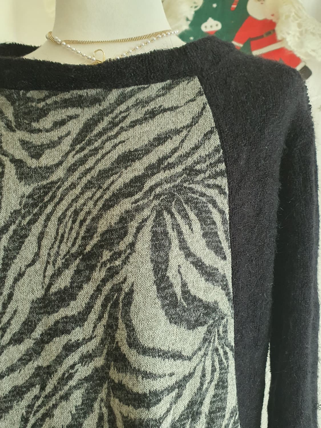 [갸루] 블랙/제브라 패턴 롱 니트 원피스 상품이미지4