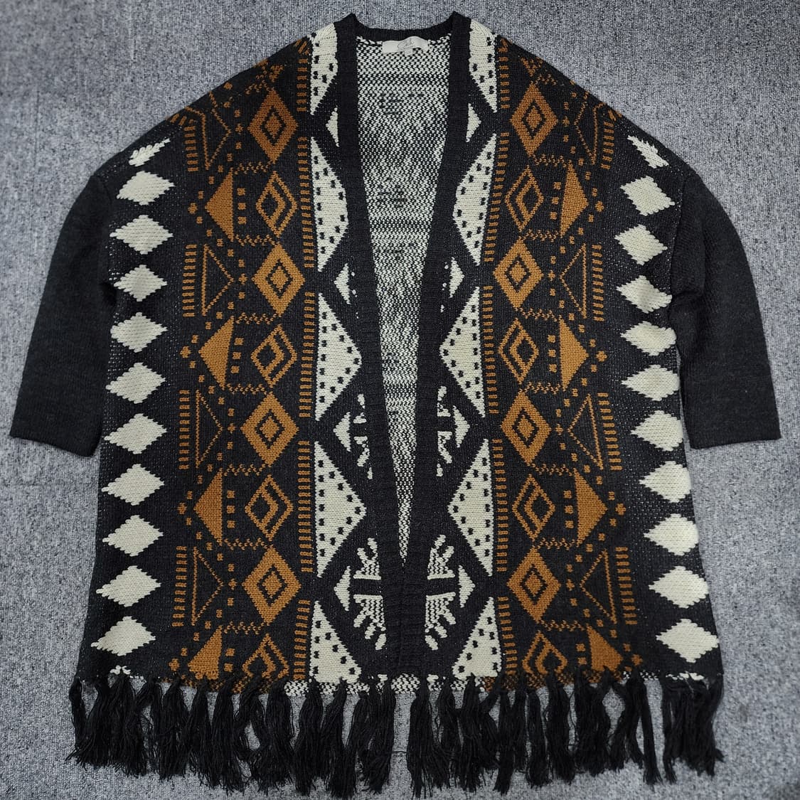 Clockhous 빈티지 패턴 프런지 가디건 S/M 상품이미지2