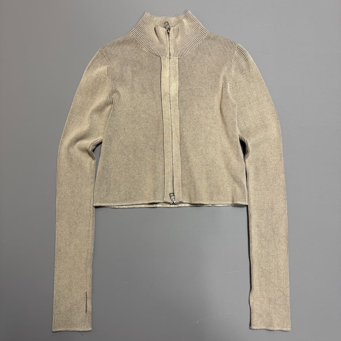 SLY JAPAN 아이보리컬러 워시드 리브드 쇼트 하이넥 가디건 상품이미지6