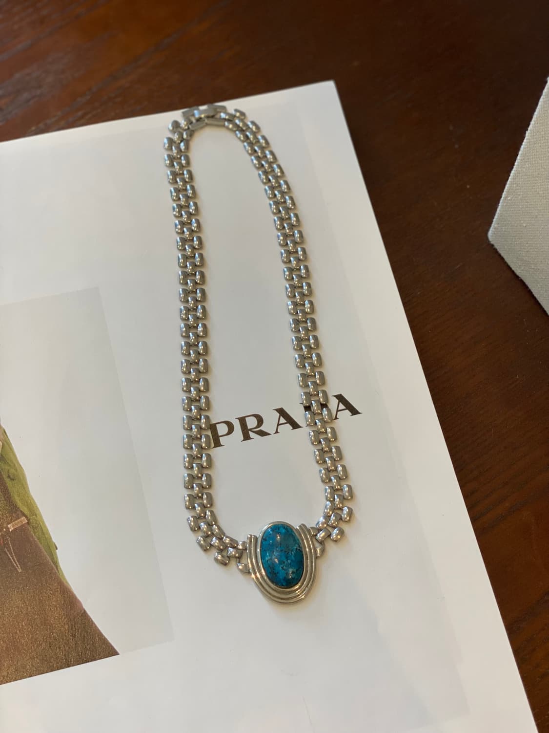 일본 빈티지 터키석 무드 은장 체인 목걸이 상품이미지5