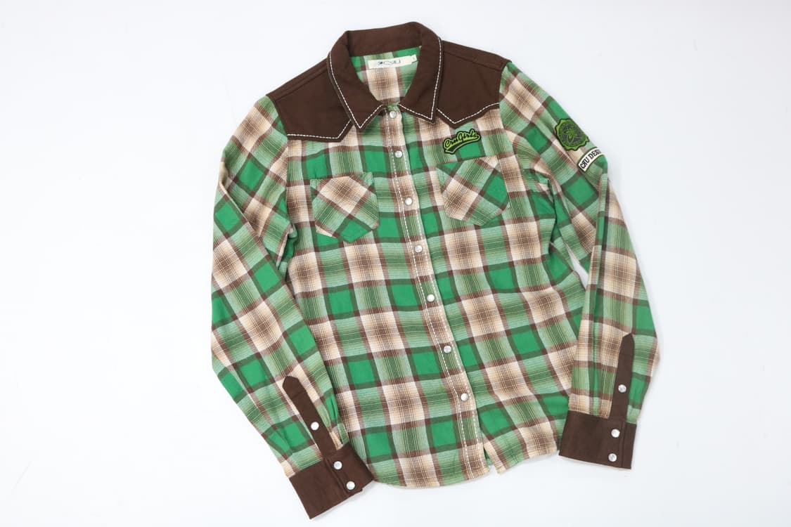 CRU 빈티지 그린 체크 웨스턴 배색 셔츠 (L) 상품이미지2