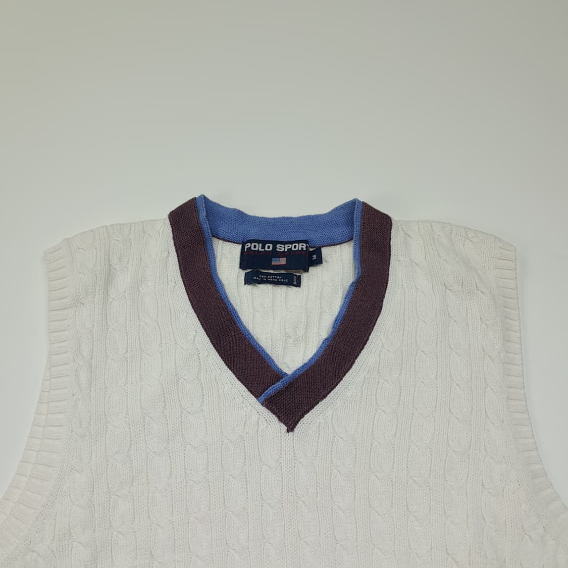 CL189 폴로스포츠 코튼 90s홍콩판 케이블 화이트 니트 베스트 상품이미지2